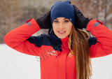 Премиальный теплый зимний костюм Nordski Mount Red-Dark Blue женский с высокой спинкой