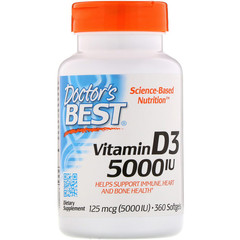 Doctor's Best, Витамин D3, 125 мг (5000 МЕ), 360 мягких таблеток