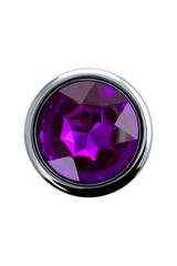 Серебристая анальная пробка с фиолетовым кристаллом - 9,5 см. - 