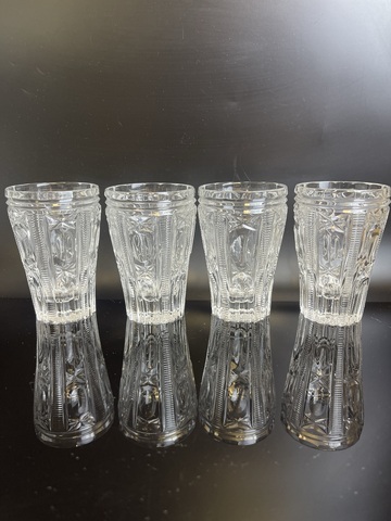 Хрустальные стаканы набор из 4 штук, 10 см, 125 мл., алмазная грань, геометрический орнамент, винтаж СССР 1970-1990 гг