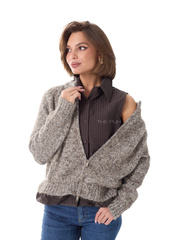 Комбинированная шоколадная рубашка-кардиган