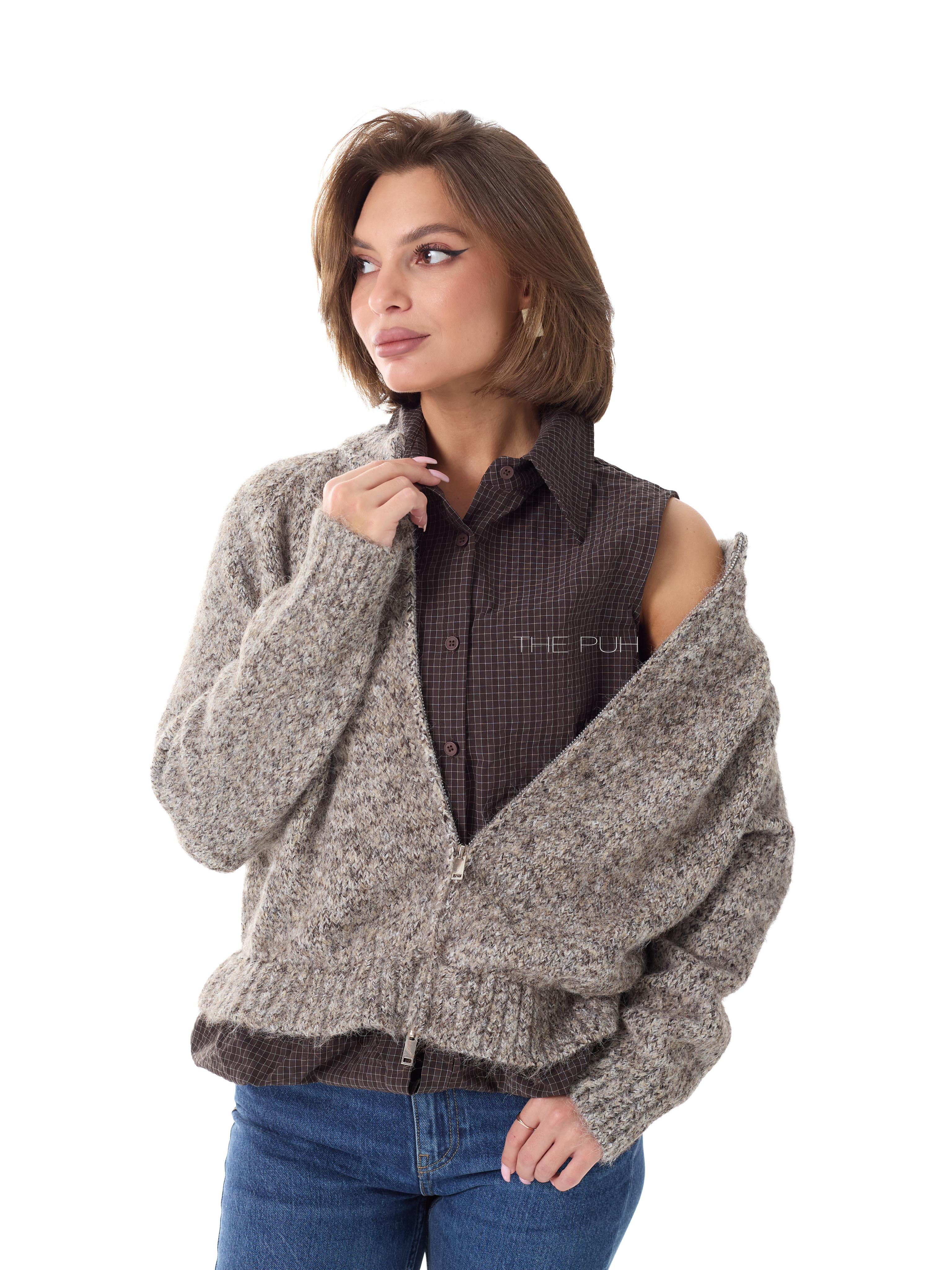 Комбинированная шоколадная рубашка-кардиган