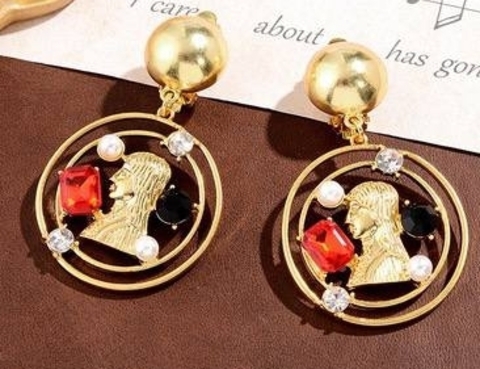 56437- Серьги с круглыми подвесками в позолоте в итальянском стиле