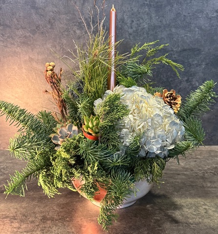 Рождественская композиция с суккулентами и свечой