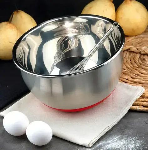 Миска Jolly Kitchen с крышкой, красная, 26 см, нержавеющая сталь 0,5 мм, объем 4,4 л