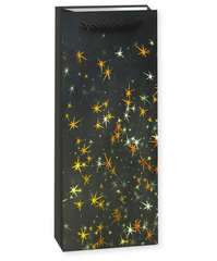 Пакет подарочный под бутылку, Тысячи созвездий, Черный/Золото, 12*36*9 см (Д*В*Ш)
