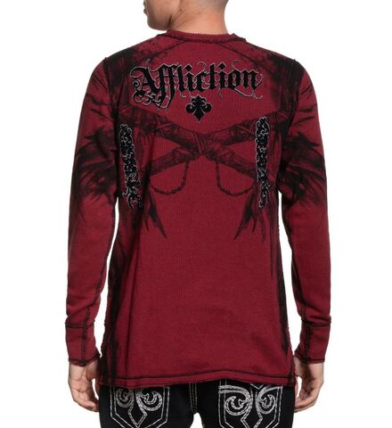Affliction | Пуловер двусторонний мужской Indian Chief LS Rev. Thermal DIRTY RED A8350RD сзади