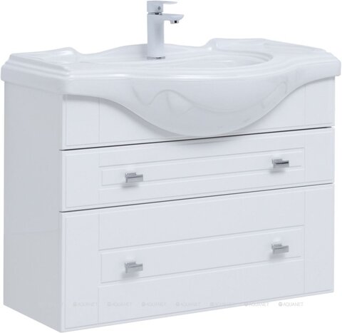 Aquanet 306205 Тумба c раковиной Рондо 85 2 ящ. (Yatao) цв. белый глянец (306205)