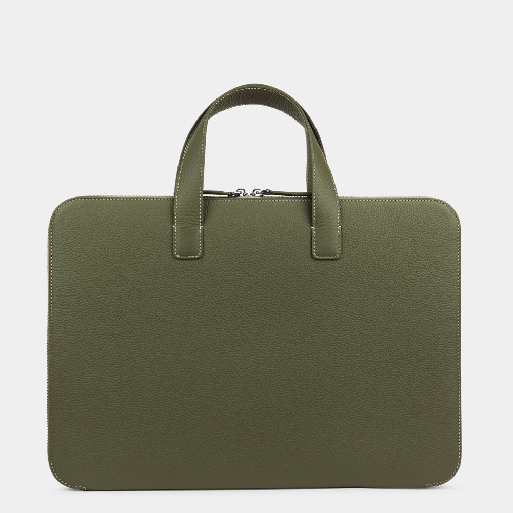 MacBook 17'' green leather bag with pockets