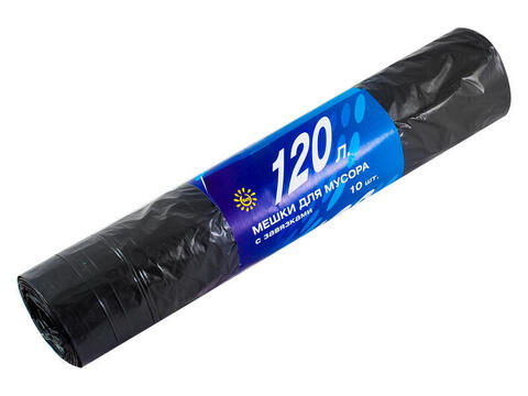 61-1-122 Мешки для мусора с завязками, 120л, 10шт, 25мкм, черные (Very)