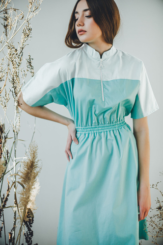 Халат женский м177 toray стретч белый/мятаSZ7