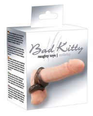 Черное эрекционное кольцо с петлёй для мошонки Bad Kitty - 