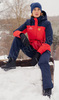 Премиальный теплый зимний костюм Nordski Mount Red-Dark Blue женский с высокой спинкой
