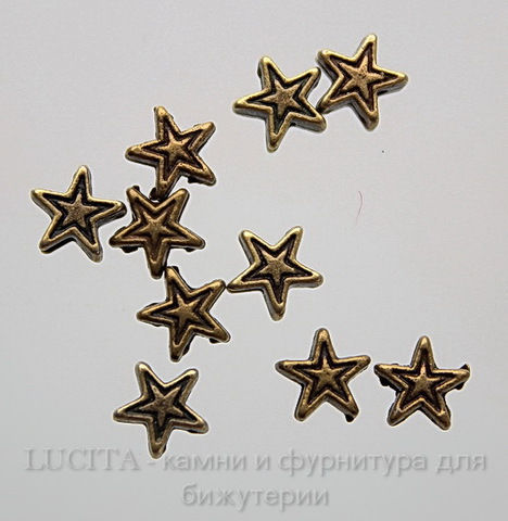 Бусина металлическая "Звездочка" 6х6 мм (цвет - бронза), 10 штук