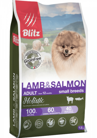 Blitz Holistic Lamb & Salmon собаки мелких пород, сухой, ягненок лосось (500 г)