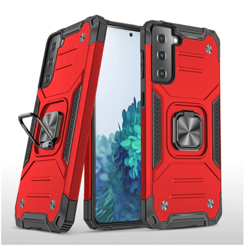 Противоударный чехол Strong Armour Case с кольцом для Samsung Galaxy S21 FE (Красный)