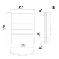 Terminus Классик П6 500x650 полотенцесушитель электрический quick touch, хром (правое подкл)