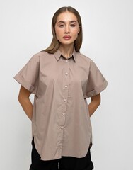 Рубашка с коротким рукавом, цвет бежевый