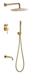Boheme Смеситель встроенный + верхний+ ручной душ и изливом Uno. Matt Gold