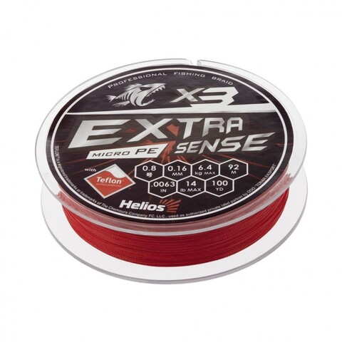 Купить шнур плетеный Helios Extrasense X3 PE 0.8/14LB 0,16мм 92м Red HS-ES-X3-0.8/14LB