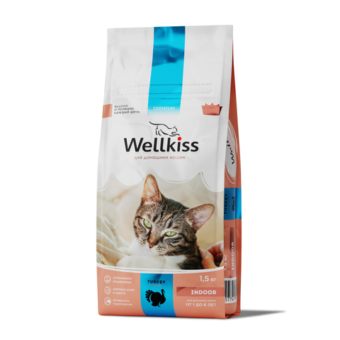 Wellkiss Indoor Корм сухой для домашних кошек, с индейкой, 1,5 кг