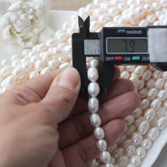 Жемчуг натуральный речной, рис, 7,9-10,1 мм, 1 нить, Ж028