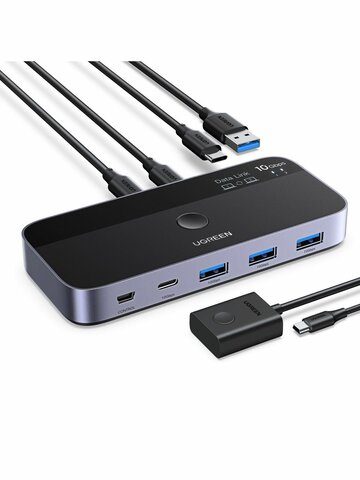 Переключатель UGREEN CM691 (45784) 3*USB-C&1*Mini USB&3*USB-A Sharing Switch 2 In 4 Out. Цвет: серый космос/черный