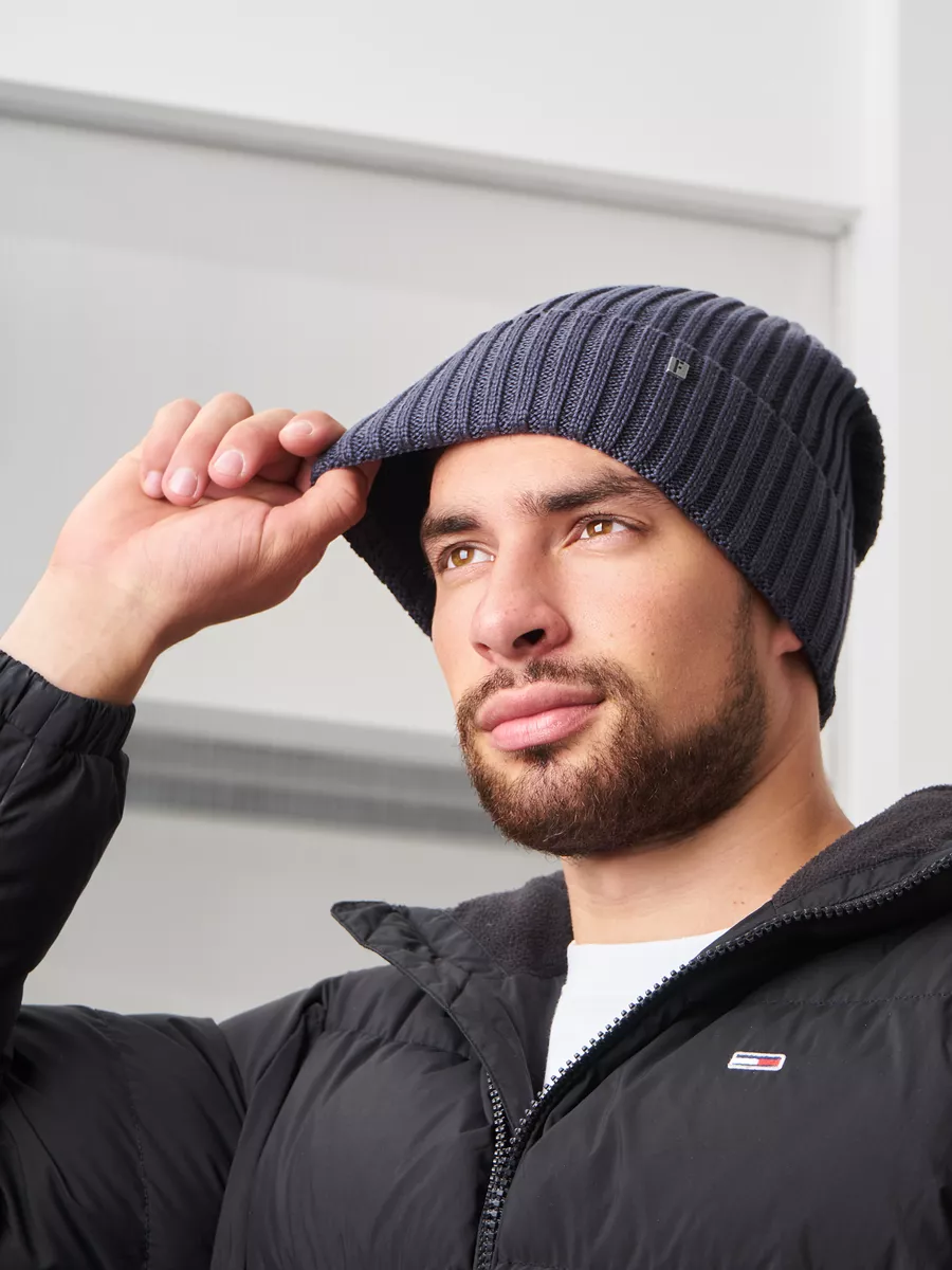 Шапка зимняя на флисе вязаная бини