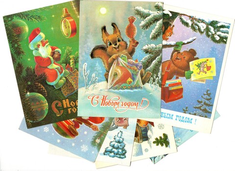 Подборка поздравительных новогодних открыток — 7 штук— Художник Зарубин — чистые, без повторов времен СССР