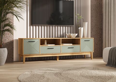 Флэш Тумба ТВ 2 двери 2 ящика (Олива софт, Дуб Крафт )