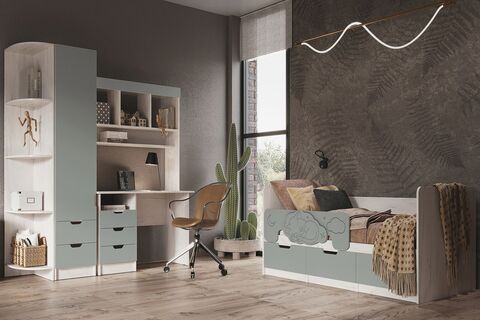 Детская Юниор-4 №3 Шарли Бриз/Дуб Крафт Белый