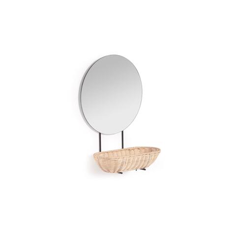 Маленькое настенное зеркало Ebian с полкой из ротанга с натуральной отделкой 35 x 16 см