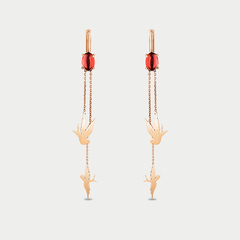Длинные серьги золотые из розового золота 585 пробы для женщин с гранатом (арт. 02-2-700-0300-010)