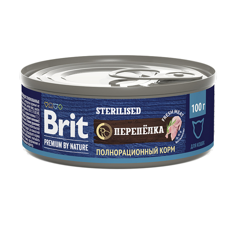 Влажный корм Brit Premium by Nature с мясом перепёлки, для стерилизованных кошек, 100 г.