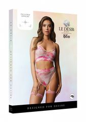 Эротический комплект с наклейкой на лицо Bra Set With Garters & Dazzling Sticker - 