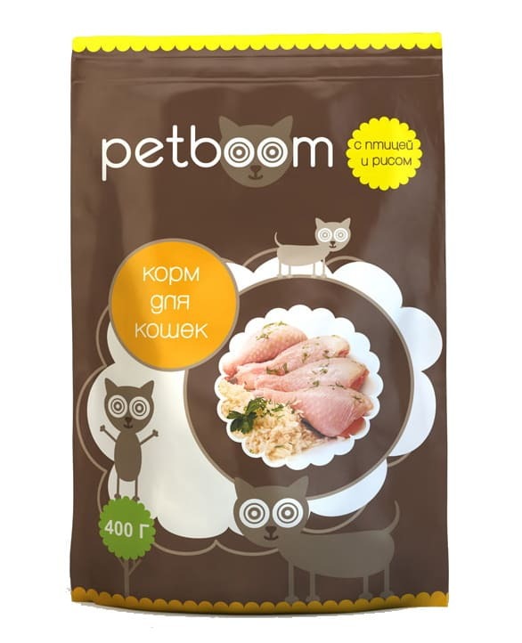 Белорусский корм сухой для взрослых кошек "PETBOOM" с птицей и рисом ...
