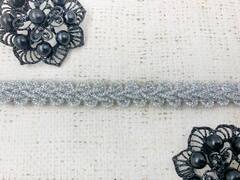 Тесьма люрекс Шанель плетеная, ш. 1,5 см, серебро