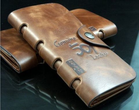 Mens Brown Leather Long Wallet №2