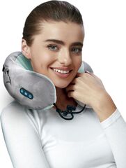 Дорожная подушка-подголовник для шеи с завязками, серо-зелёная Bradex