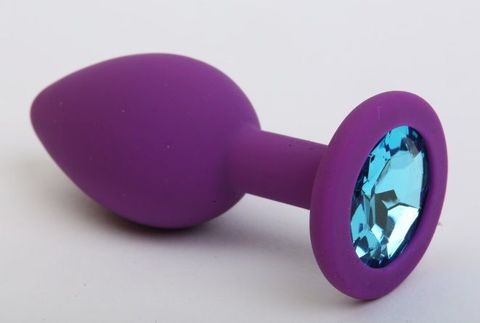 Фиолетовая силиконовая пробка с голубым стразом - 8,2 см. - 4sexdreaM 47406-1