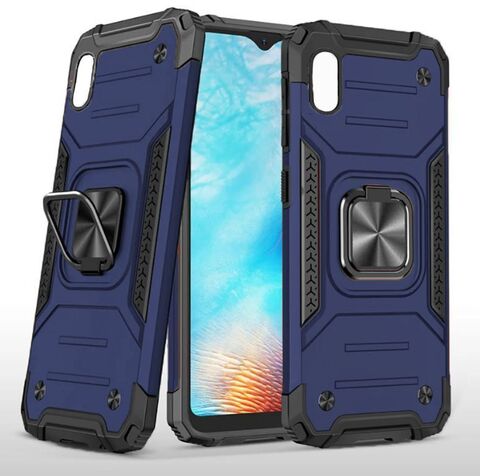 Противоударный чехол для Samsung Galaxy A10 (A105) синий с пластиной для магнитного автодержателя и кольцом подставкой / Чехол для Самсунг Галакси А10