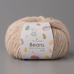 Пряжа "Beans", 5% шёлк, 20% мериносовая шерсть, 30% нейлон, 45% норка, 50гр-240м, (1уп=5шт), бежевый
