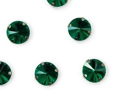 Стразы пришивные стекло в оправе, d 12 мм, изумрудный