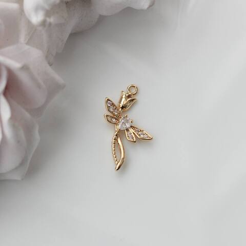 Подвеска Стрекоза на цветке с фианитами 22*14 мм, позолота, П567