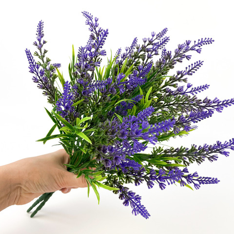 Лаванда букет, искусственные цветы из высококачественного пластика, 36 см, ярко-фиолетовый, набор 3 букета