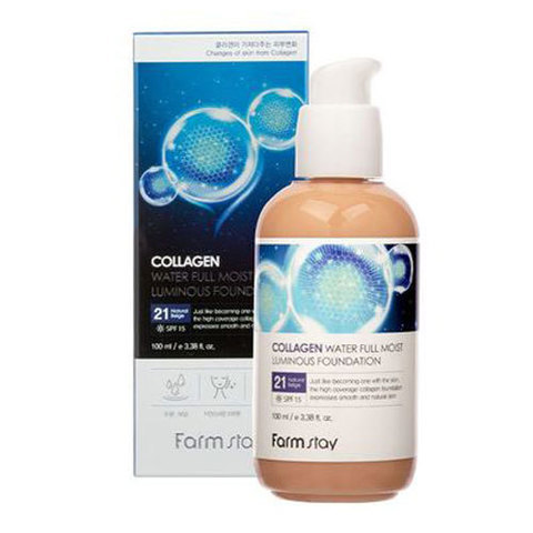Farmstay Collagen Water Full Moist Luminous #21 - Коллагеновый тональный крем с эффектом сияния тон 21