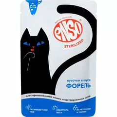 ENSO пауч для взрослых стерилизованных кошек, кусочки в соусе с форелью 85г