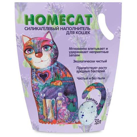 HOMECAT Лаванда силикагелевый наполнитель для кошачьих туалетов с ароматом лаванды 3,8л