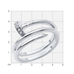 94-110-02016-1 - Кольцо гвоздь двойное из серебра с фианитами на шляпке