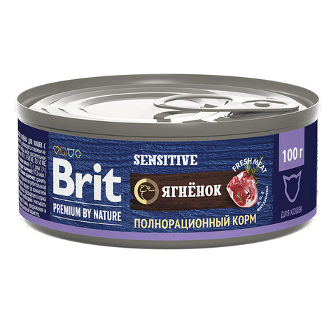 Влажный корм Brit Premium by Nature ягнёнок для кошек с чувств. пищ-ем 100 г (Брит)